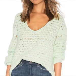 FREE PEOPLE Wool Blend Mint Green Crashing Waves Loose Knit Sweater